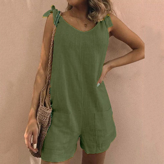 Daphne | Bow-Strap Pocket Playsuit Green