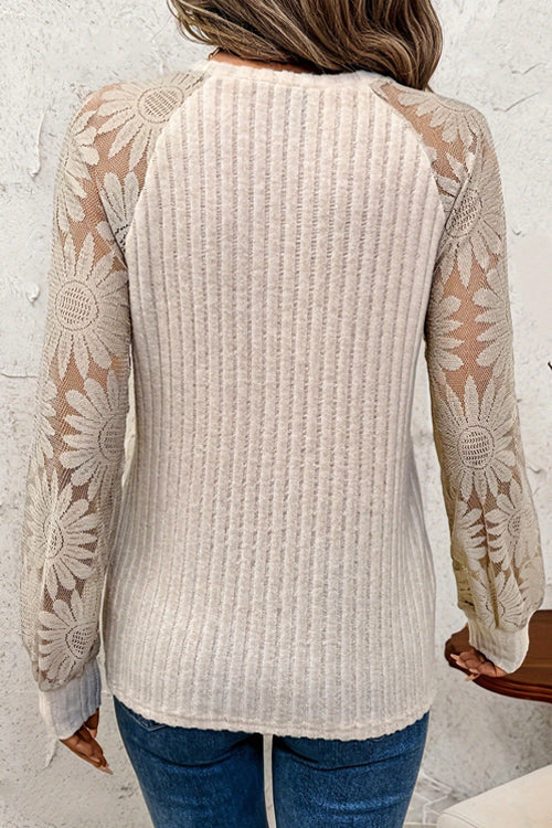 Perfect Mix Heather Beige Sheer Sleeve Sweater Top