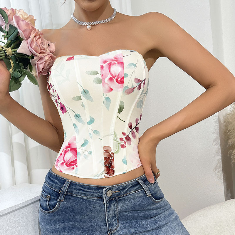 Sexy Floral Corset with Boning Back Zipper