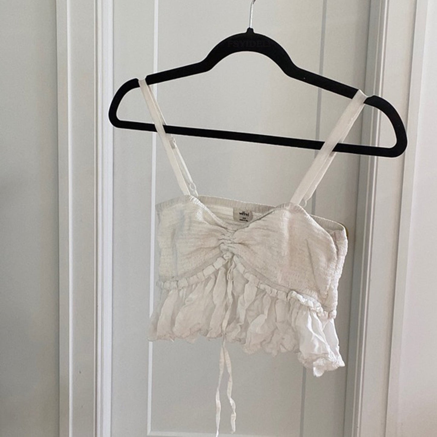 Sexy White Pleated Drawstring Lace Irregular Asymmetric Short Sexy Top
