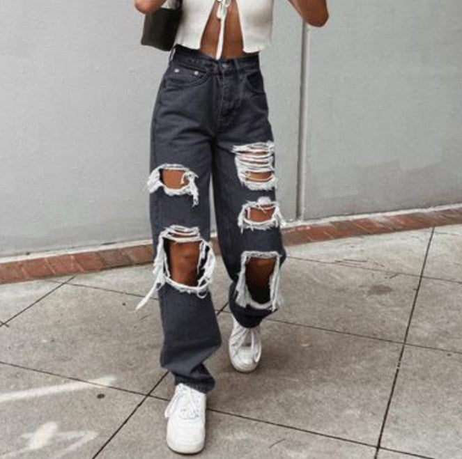 Wide Leg High Waist Ripped denim jeans
