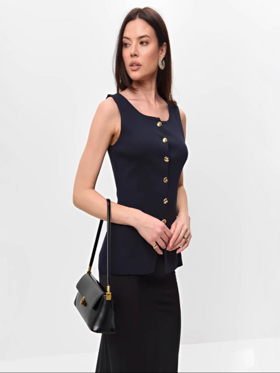 Evie | Sleeveless Buttoned Peplum Top