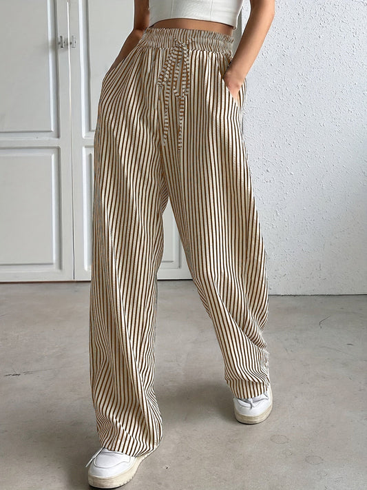 Hollis – Wide-Leg Striped Trousers Brown and White