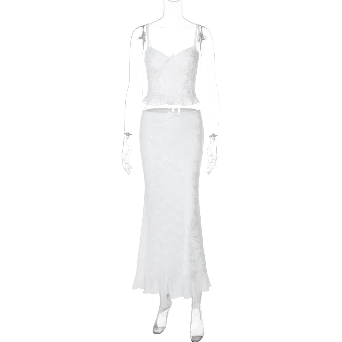 Lades White Sexy Lace Long White Maxi Skirt with Matching Cami Ivory