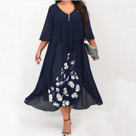 Marina | Flowing Floral Midi Dress Navy blue