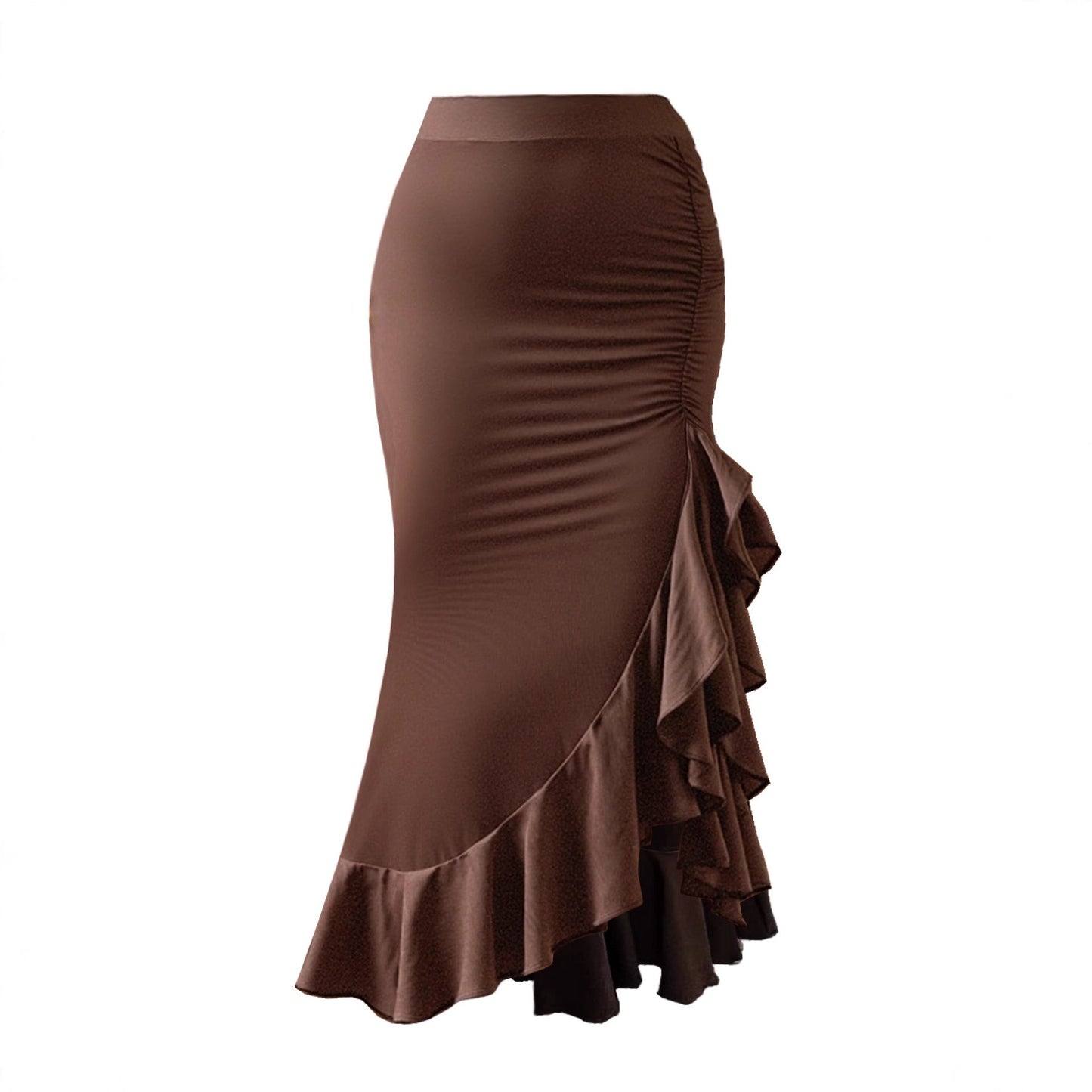 Brown Irregular Asymmetric Ruffled Skirt Y2K