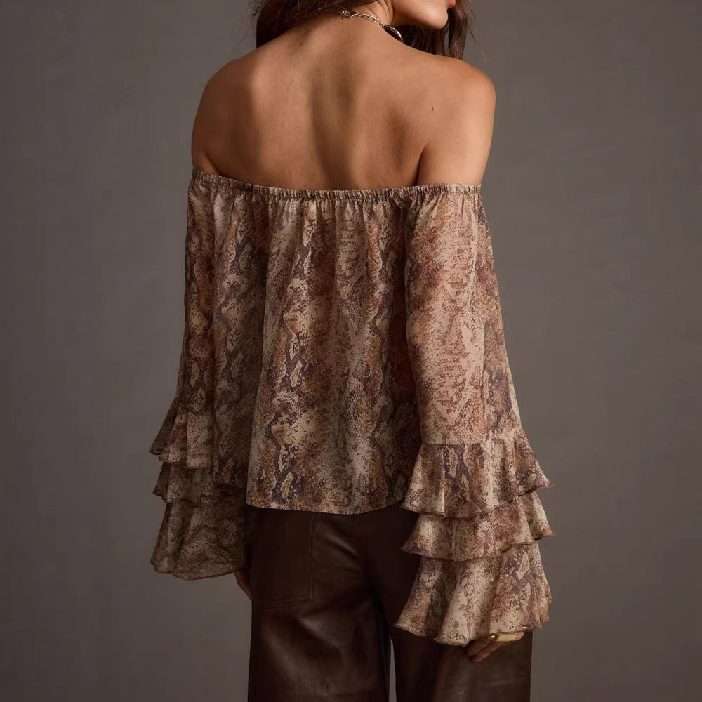 Sexy Chiffon Leopard off Shoulder Top w Ruffle Detail Festival Vibes