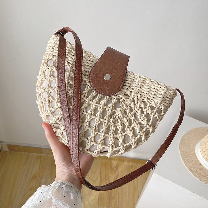 Straw Bag Shoulder Crossbody Casual Straw Beach Bag One Size Cream