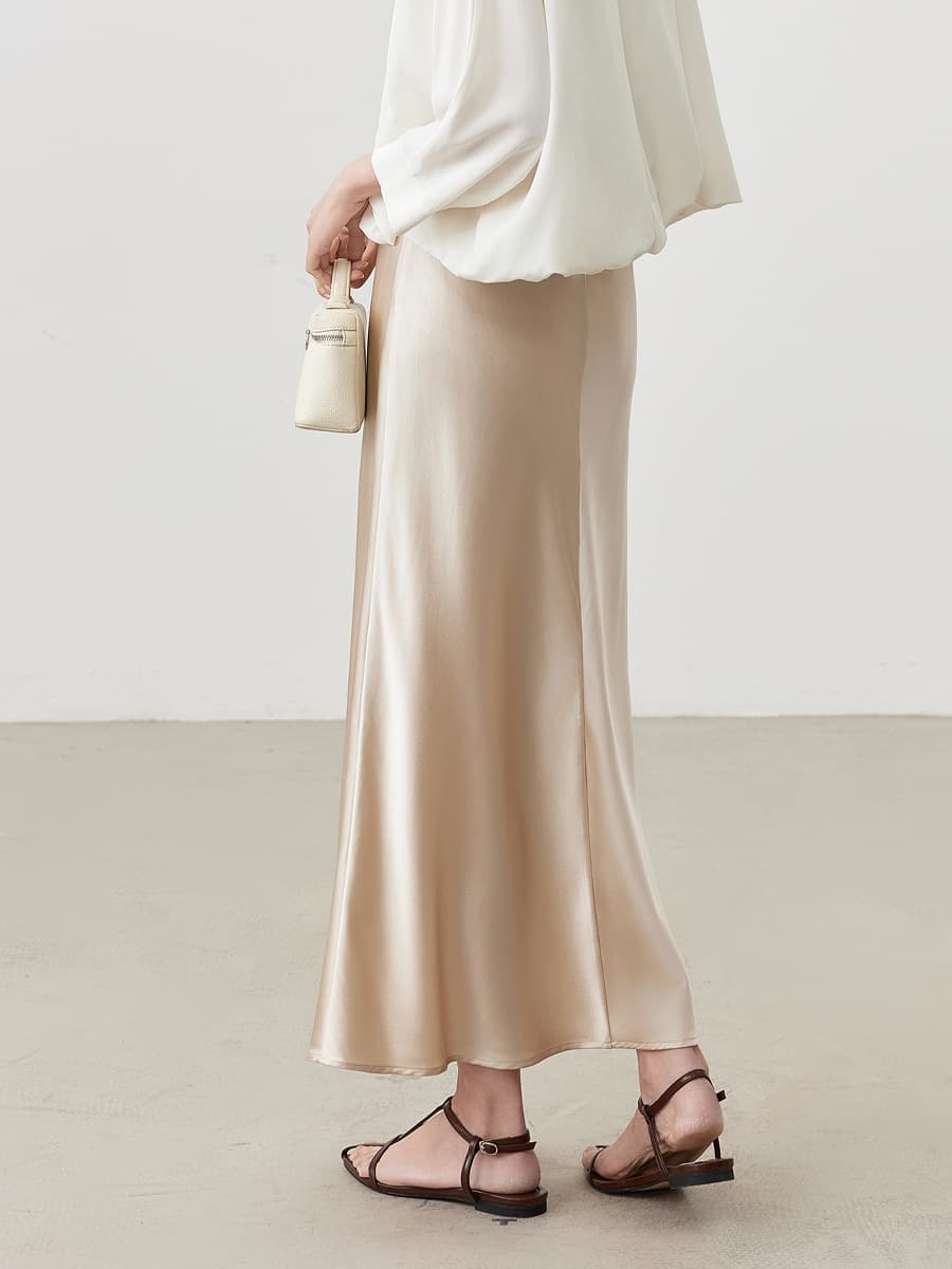 High-Waisted Satin Midi Skirt - Elegant & Versatile for Women