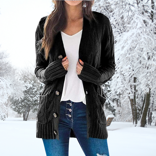 Olive ™ | Stylish Button-Up Knit Cardigan Black
