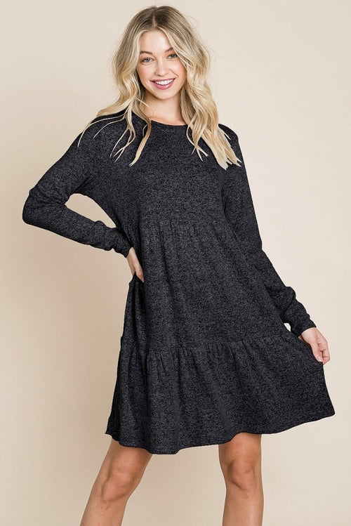 Tiered Mini Dress – Brushed Hacci, Pleated Layers