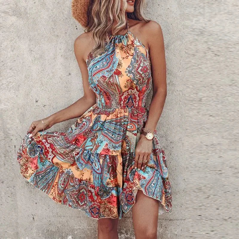 Lacy | Backless Asymmetrical Printed Mini Dress