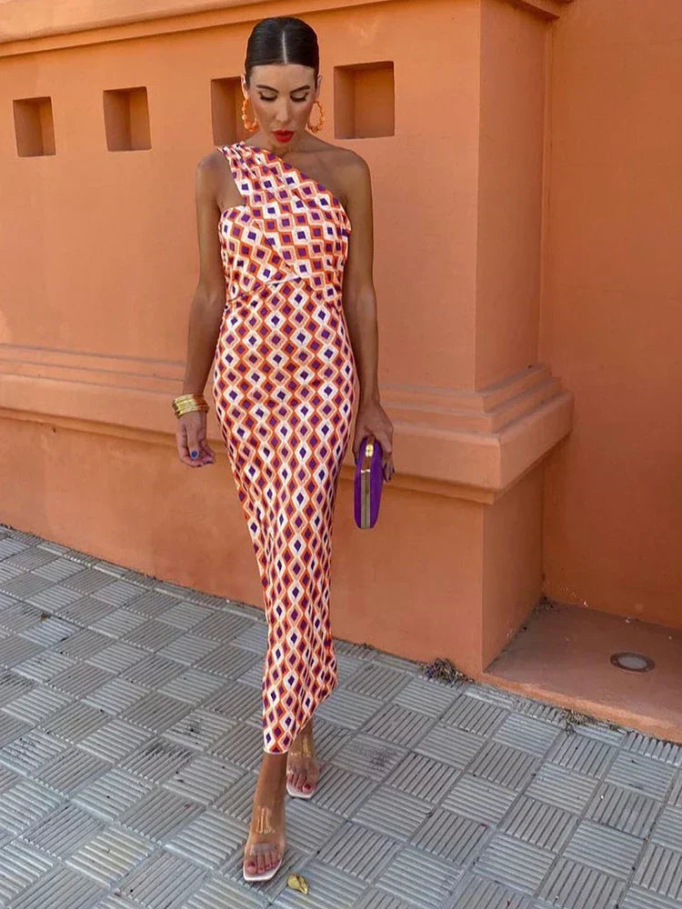 Elise | Colorful Asymmetric Neckline Dress