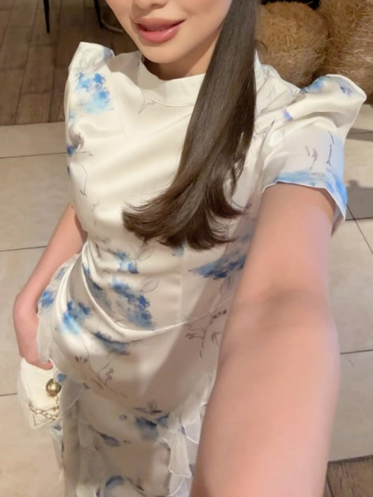 Palace style ruffled print dress