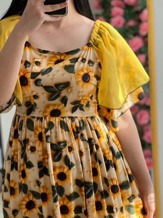 sunflower print short-sleeved maxi dress