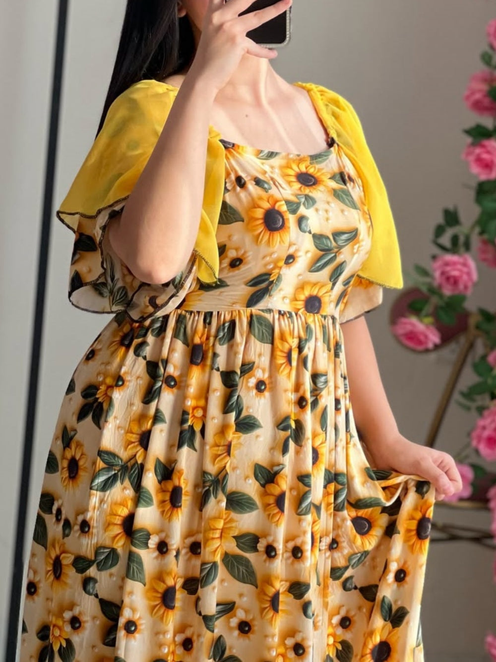 sunflower print short-sleeved maxi dress