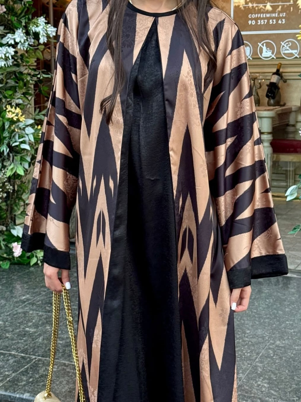 Rectangular Contrast Print Long Sleeve Dress