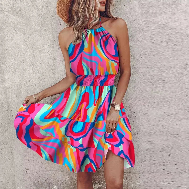 Lacy | Backless Asymmetrical Printed Mini Dress