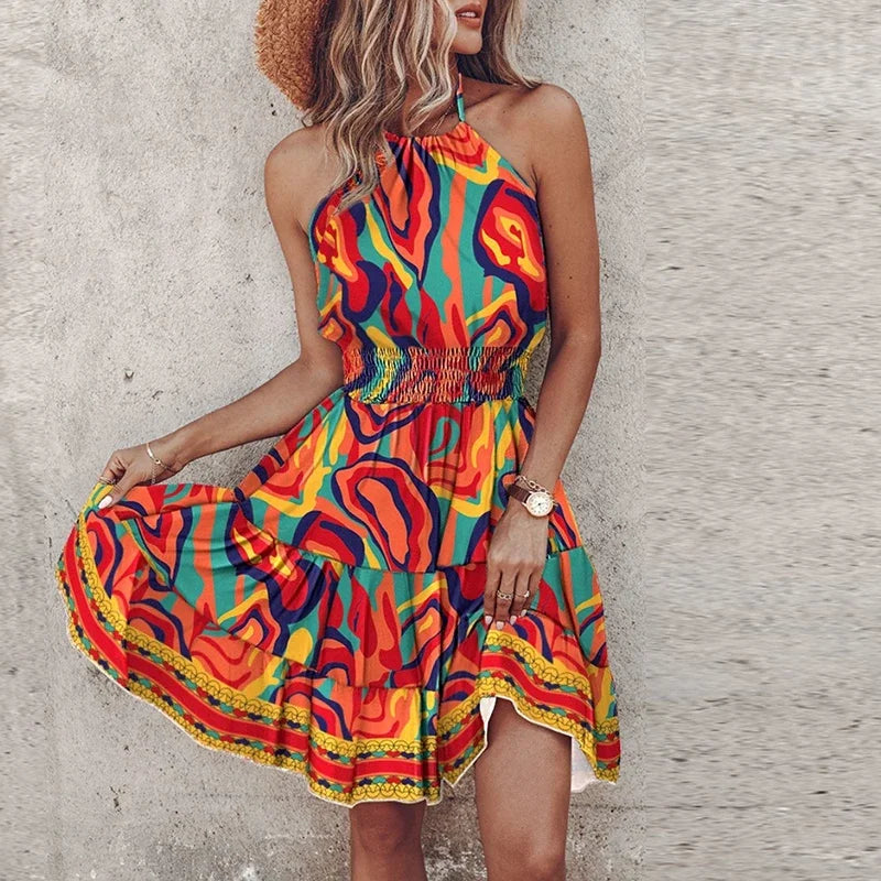 Lacy | Backless Asymmetrical Printed Mini Dress