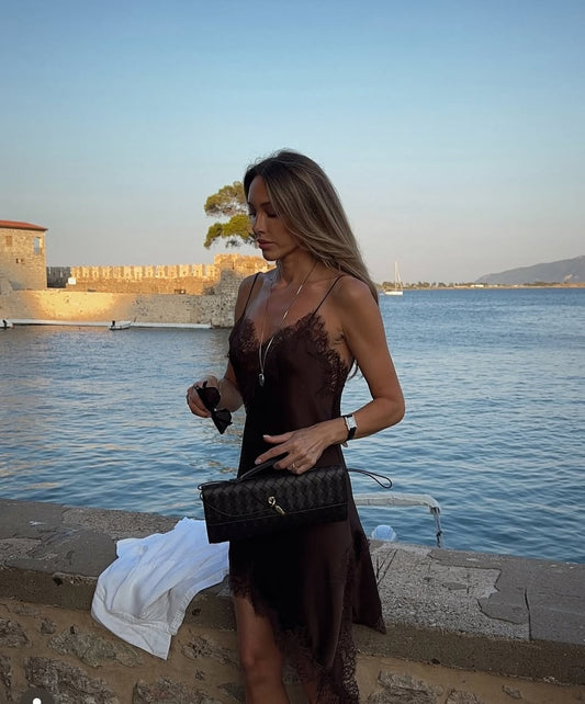 AMAIA LACE SATIN DRESS