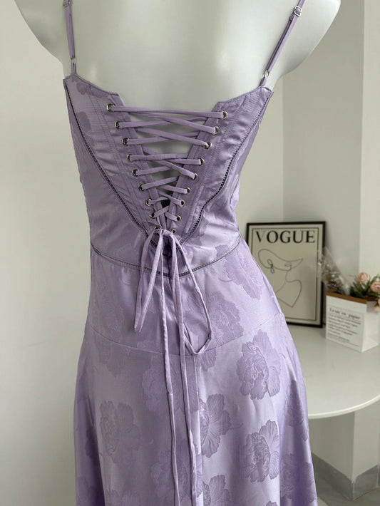 Floral Tie-Back Maxi Dress - Purple