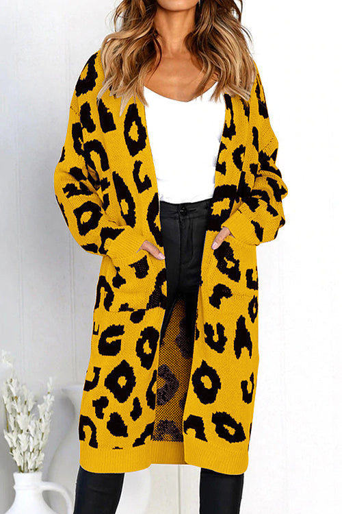 Chancery Leopard Print Knit Sweater Coat - 8 Colors Yellow
