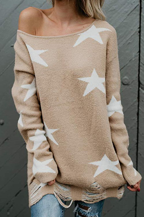Wind Whisper Star Casual Knit Sweater - 2 Colors Khaki