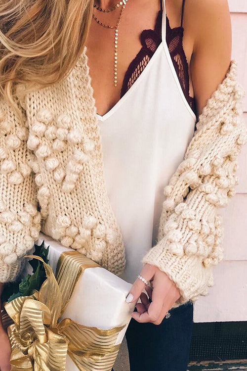 Pink Cat Fluffy Ball Sweater Cardigan - 2 Colors One Size Beige