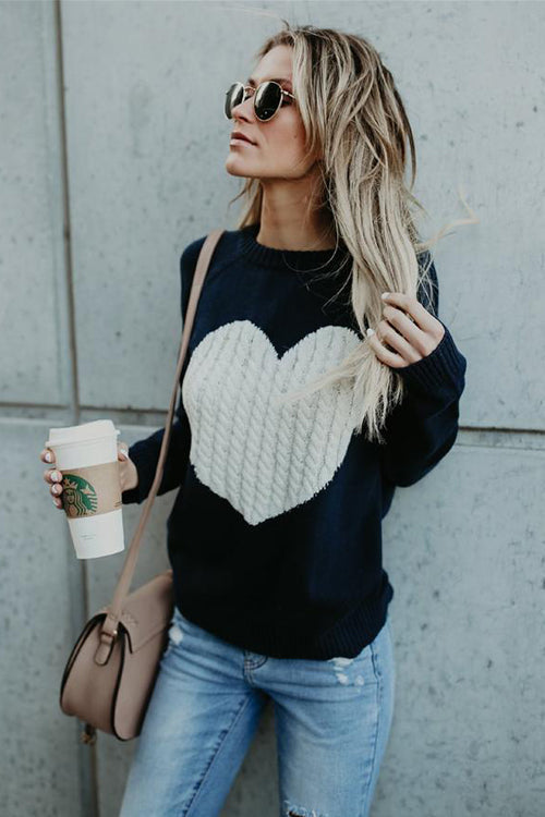License to Love Heart Knit Sweater - 3 Colors Navy