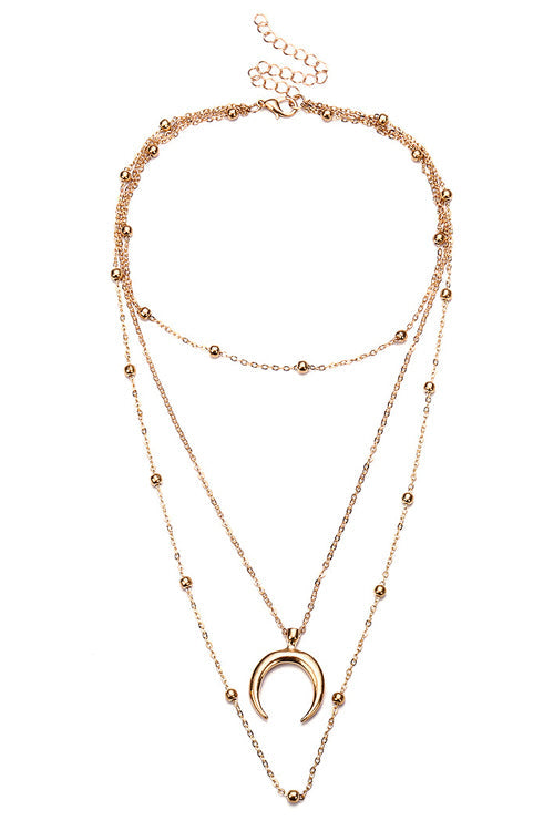 Crescent Bead Layered Necklace Golden