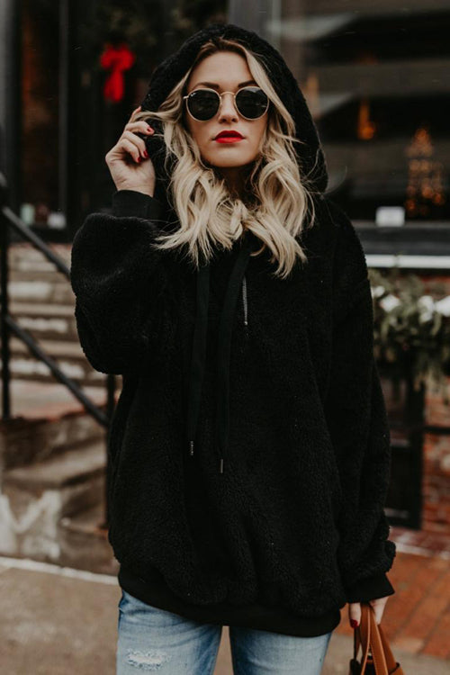 Closer to You Zip Fur Hoodie Black