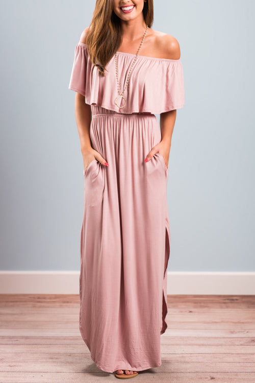 Milani Peach Off Shoulder Maxi Dress - 4 Colors Pink