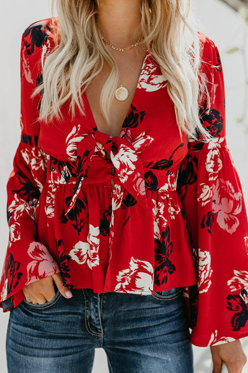 Rochelle Floral Print Long Sleeve Blouse - 3 Colors Red
