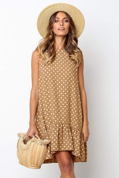 Sunshine and Smiles Dot A-line Mini Dress - 3 Colors Khaki