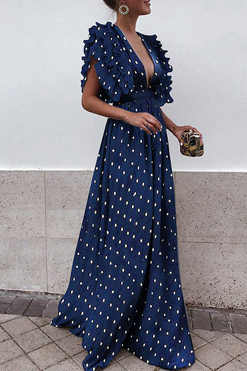Vine and Dandy Elegant Maxi Dress - 6 Colors Navy-dot