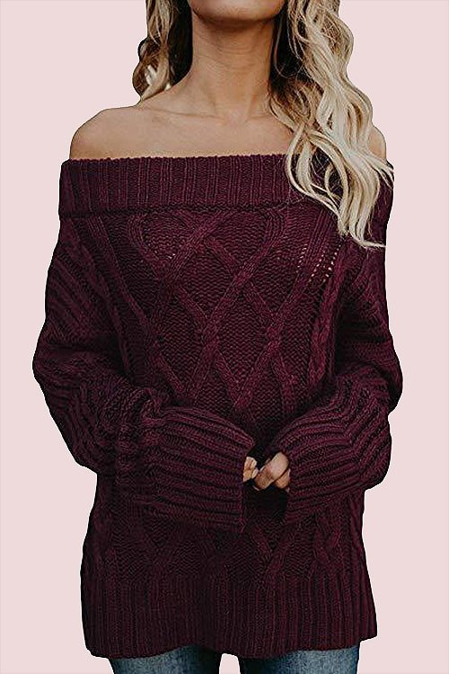 Carmichael Off the Shoulder Knit Sweater - 3 Colors Wine