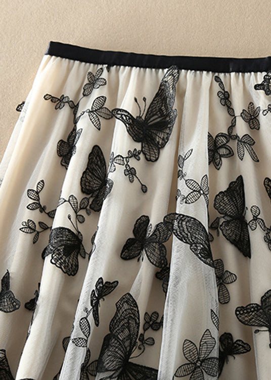 Jupes en tulle vintage beiges brodées de papillons, printemps