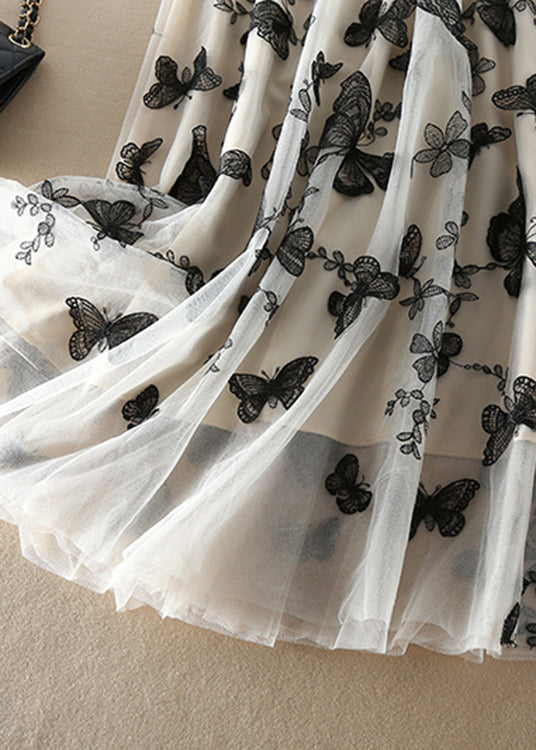 Jupes en tulle vintage beiges brodées de papillons, printemps
