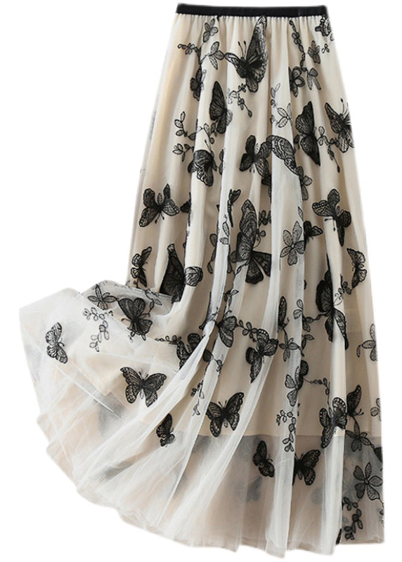 Jupes en tulle vintage beiges brodées de papillons, printemps