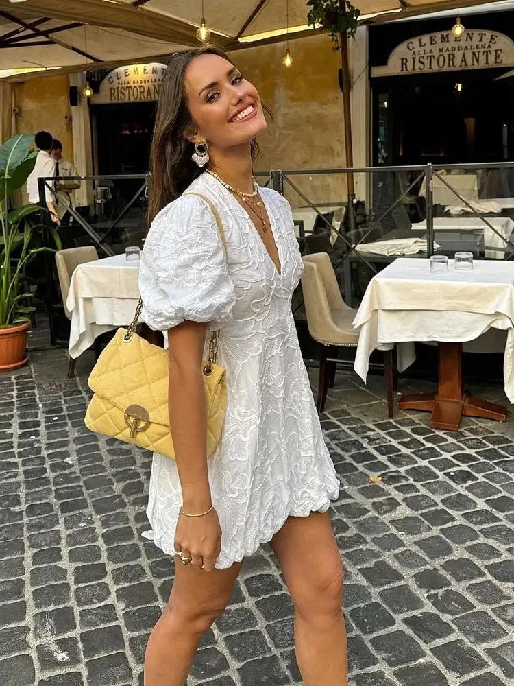 Magnolia — Airy Fabric Summer Dress In Elegant White With Embroidered Ruffles