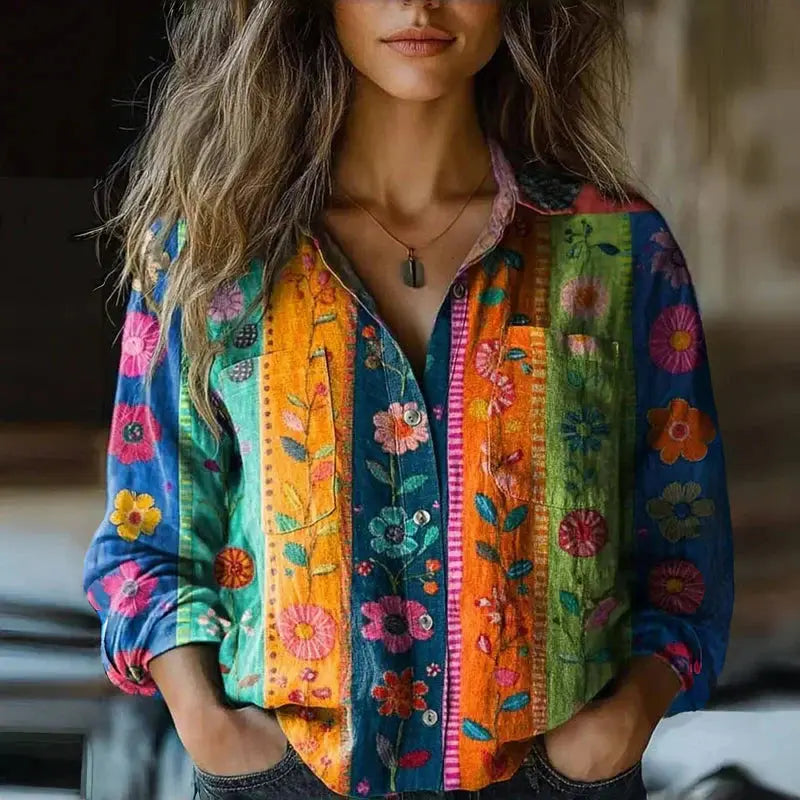 Marina — Cotton Vintage Patterned Blouse With Breezy Relaxed Summer Fit Multicoloured