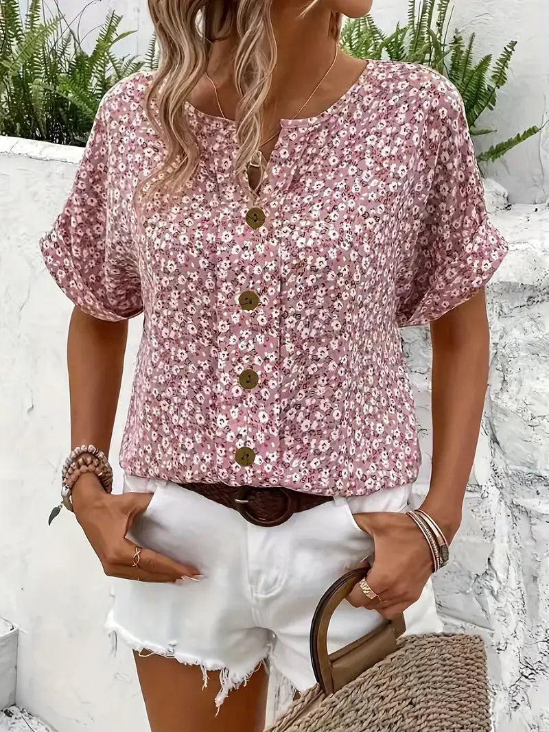 Daphne — Ditsy Floral Print Blouse With Relaxed Puff Sleeve Summer Style