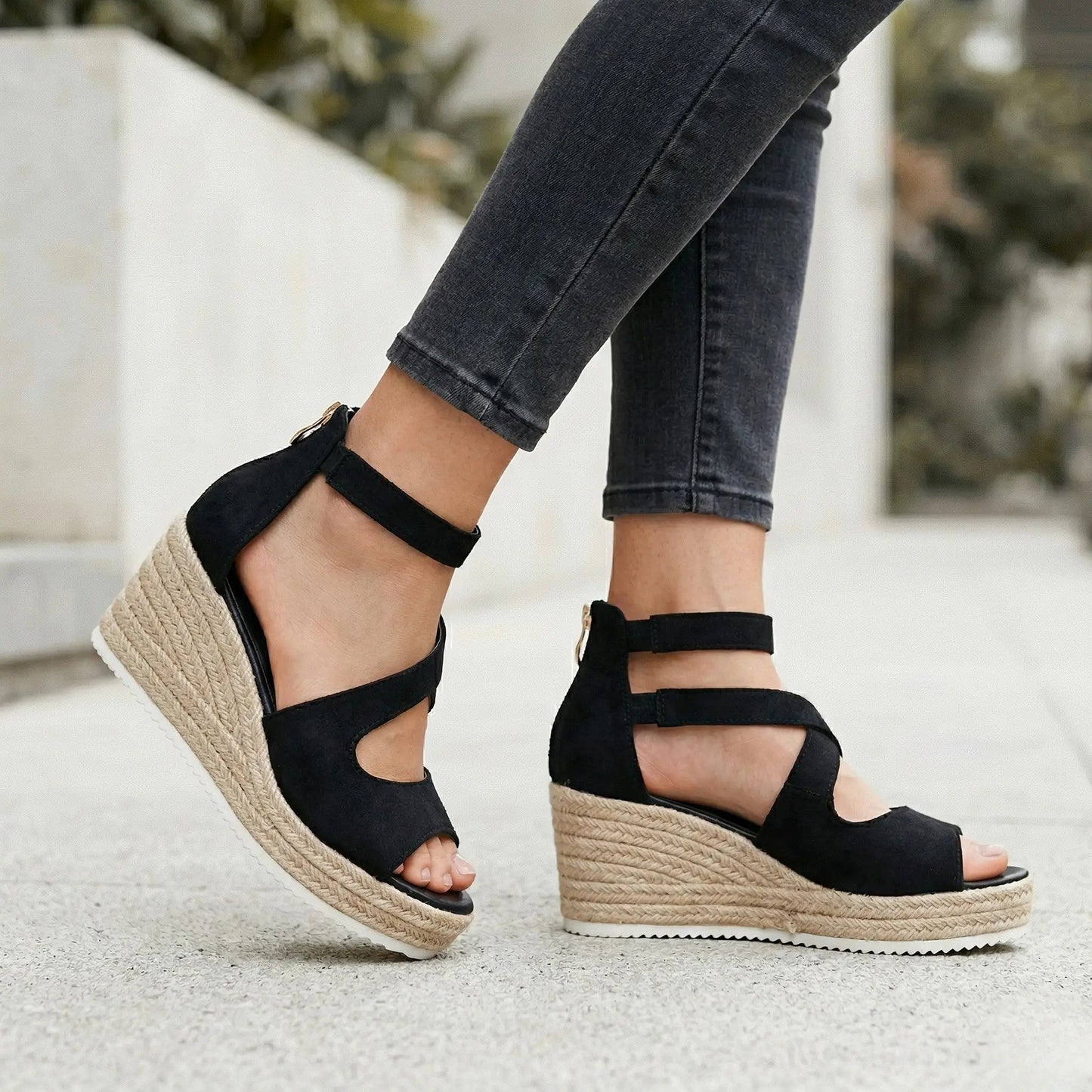 Espadwedge — Fabric Blend Espadrille Wedge Sandals With Stylish Ankle Strap Summer Design
