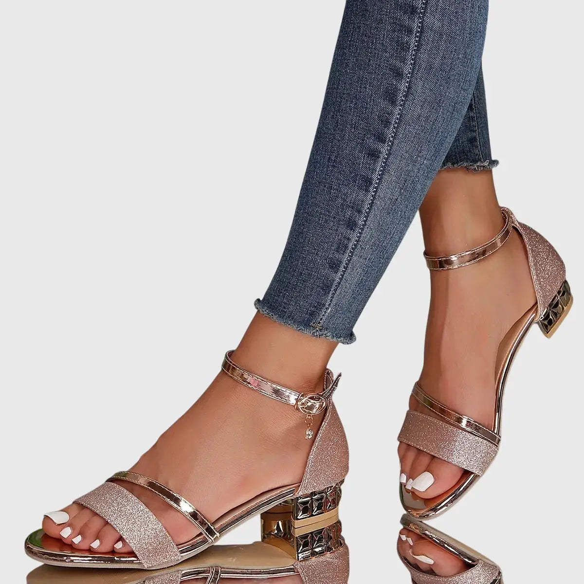 Heelharmony — Leather Heeled Sandals With Comfortable Orthopedic Summer Design Rose gold