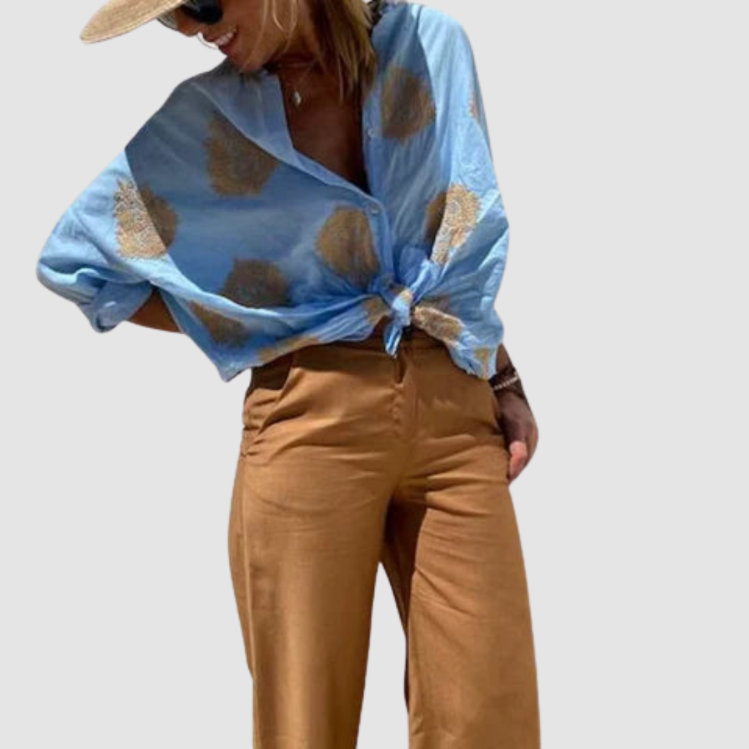 Coraline — Lightweight Breathable Blouse With Flowy Fit Summer Style Ocean Blue