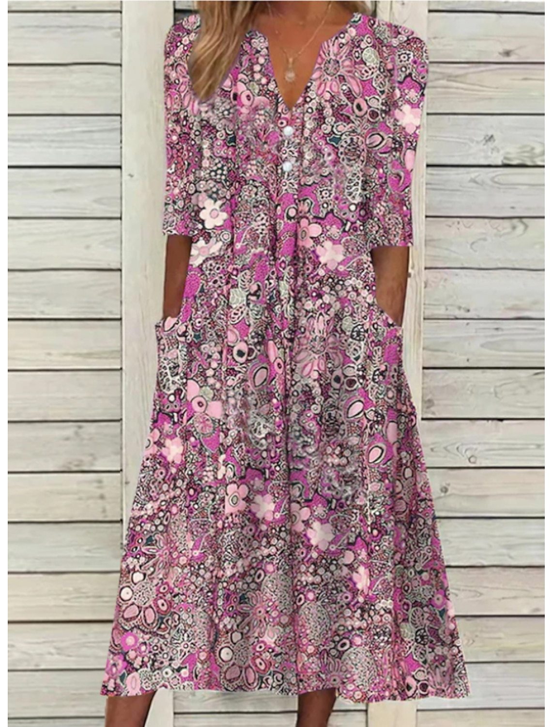 Coraline — Lightweight Cotton Summer Dress With Elegant V-Neck Maxi Design Pink