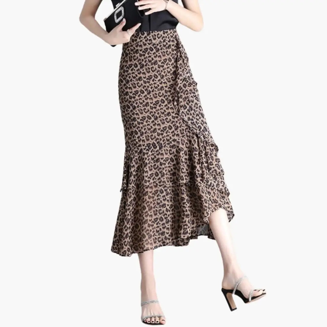Marisette — Printed Woven Midi Skirt With Stylish Straight Cut Side Split Design Coffee
