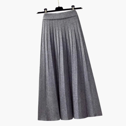 Wynter — Ribbed Knit Pleated Maxi Skirt With Flowing Ankle-Length Elegant Texture Gray 130