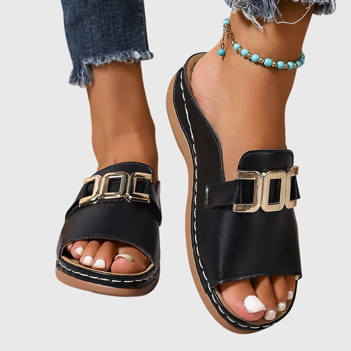 Sintra — Synthetic Open-Toe Sandals With Chic Comfortable Slip-On Design Black