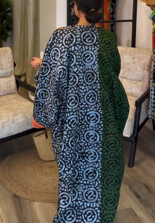 Color Block Print V Neck Tunic Maxi Dress